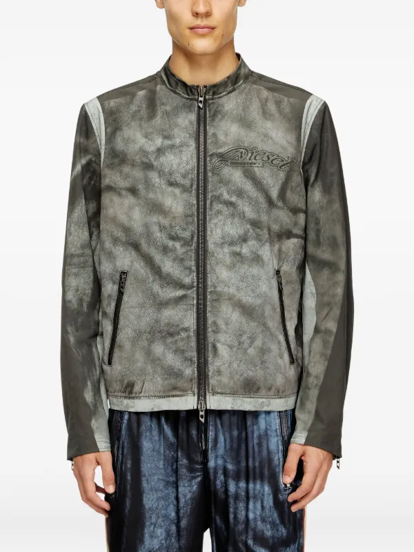 Diesel Panelled Logo Biker Jacket | Grey | FARFETCH