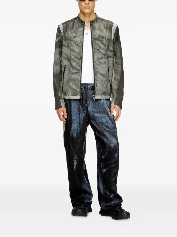 Diesel Panelled Logo Biker Jacket | Grey | FARFETCH