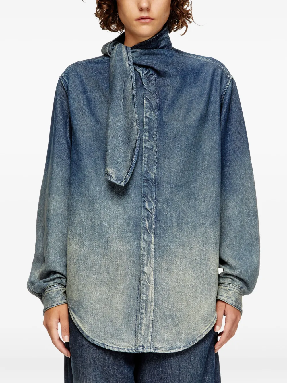 Diesel Denim blouse met gestrikte hals Blauw