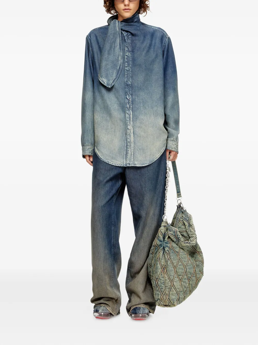 Diesel tie-neck denim blouse - Blauw
