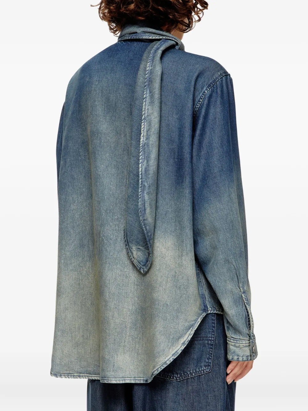 Diesel Denim blouse met gestrikte hals Blauw