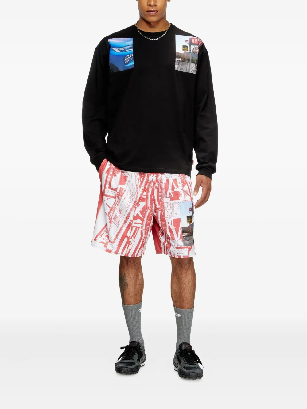 Diesel T-Boxt-LS-T5 graphic-print long-sleeve T-shirt Zwart
