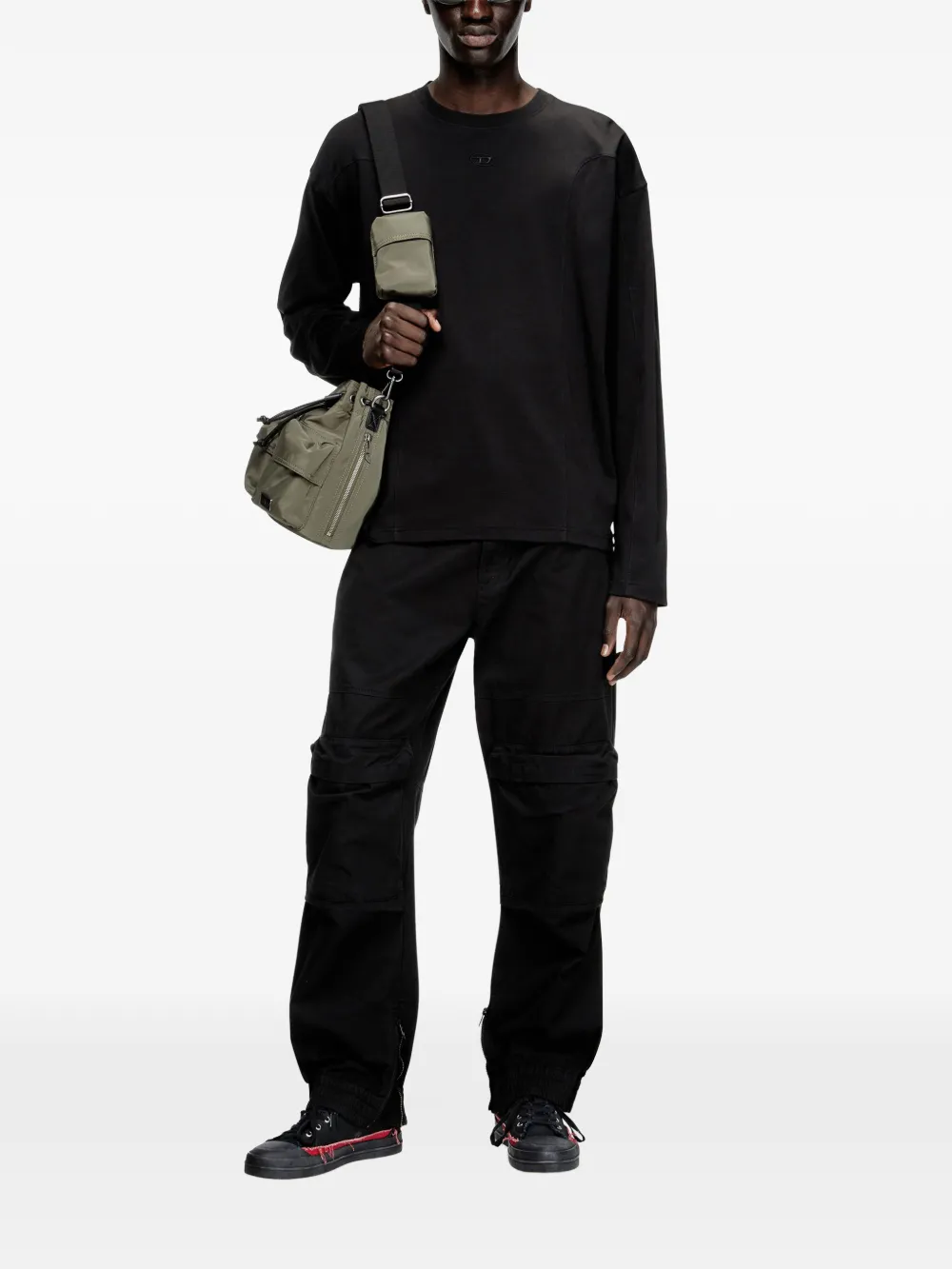 Diesel T-Boxt-LS-INT T-shirt met lange mouwen en vlakken Zwart