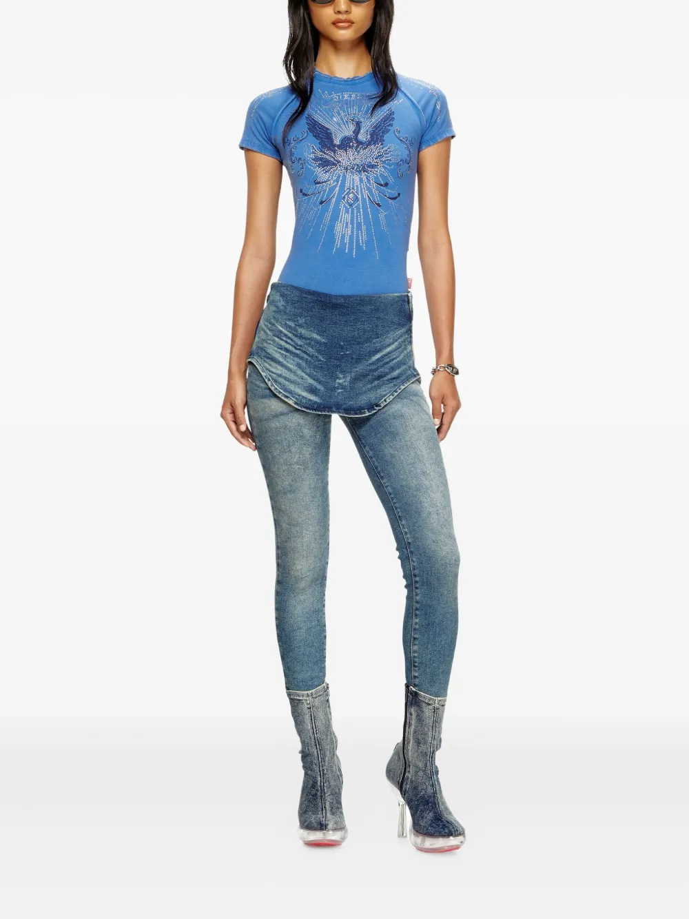 Diesel rhinestone-embellished raglan-sleeve T-shirt Blauw