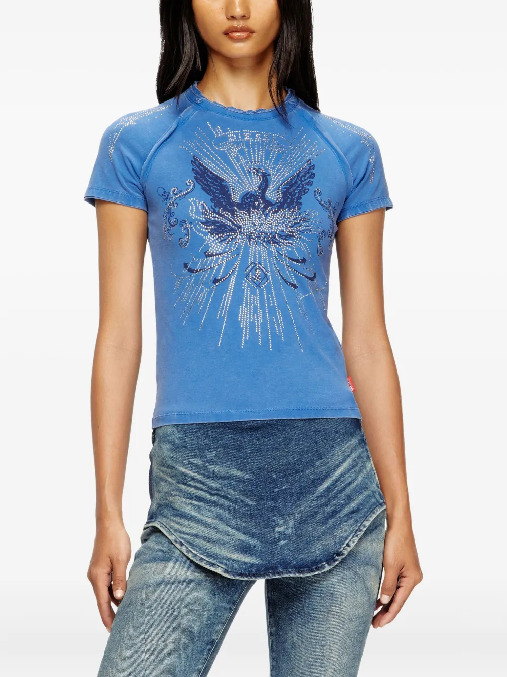 Diesel rhinestone-embellished raglan-sleeve T-shirt Blauw