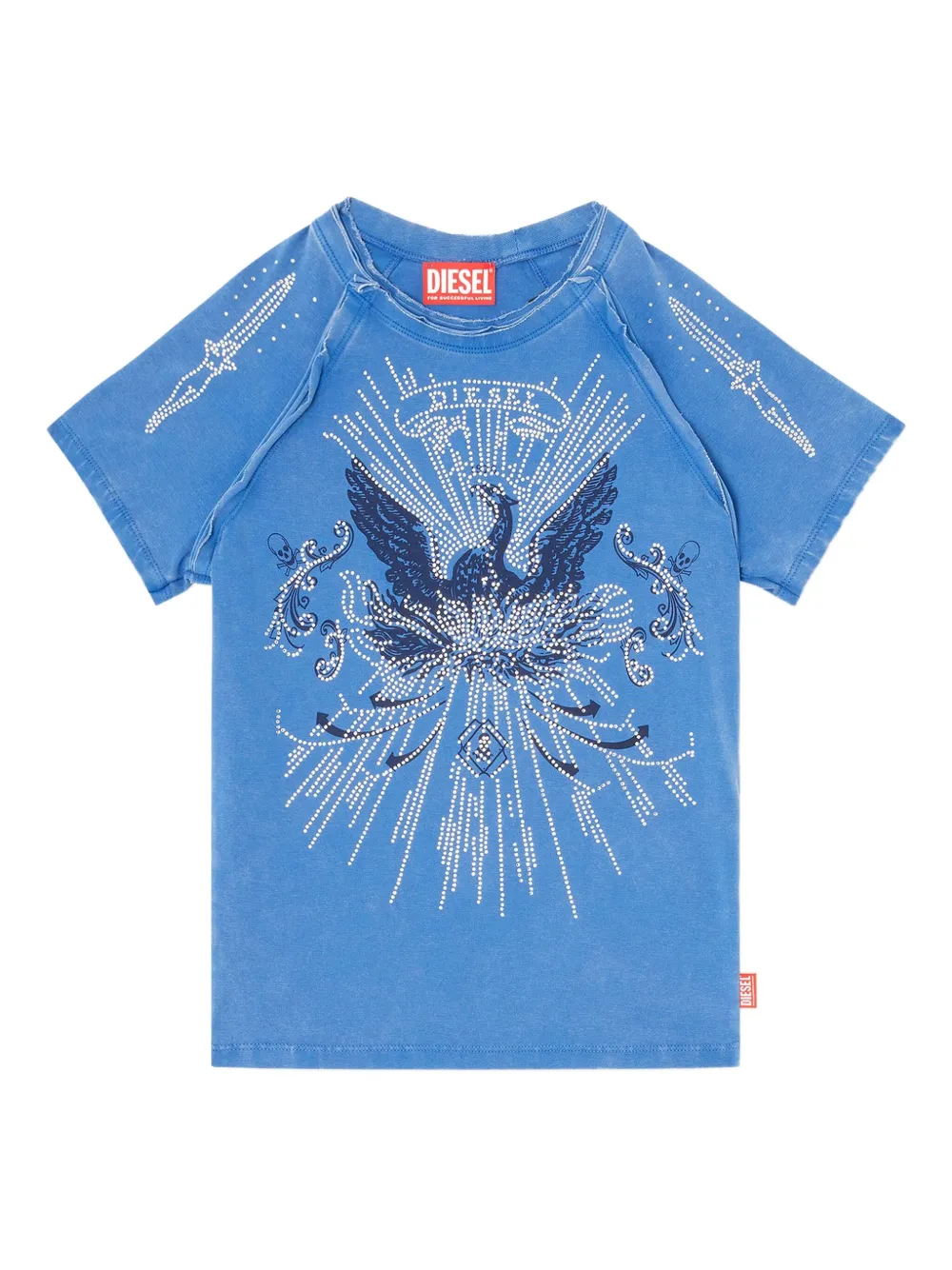 Diesel rhinestone-embellished raglan-sleeve T-shirt Blauw