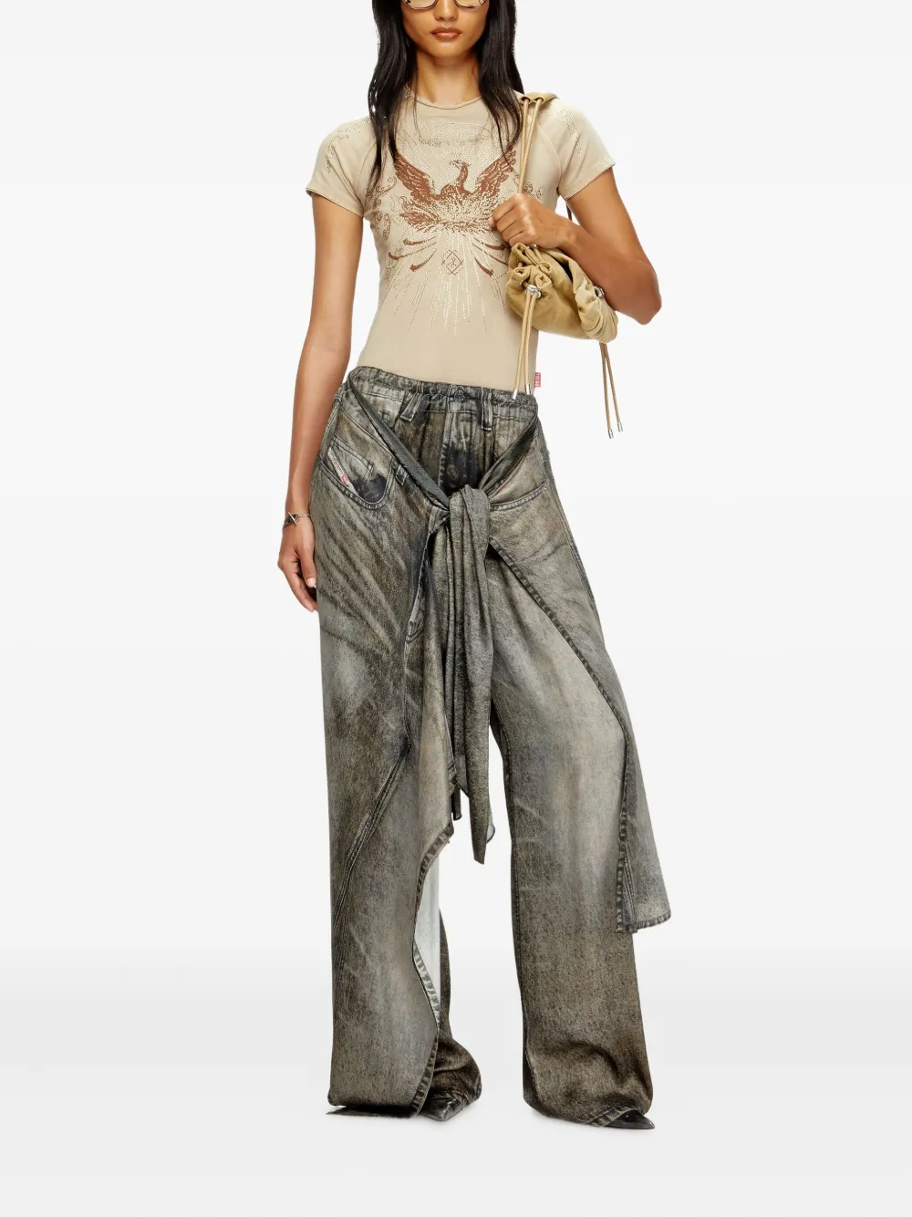 Diesel rhinestone-embellished raglan-sleeve T-shirt Beige