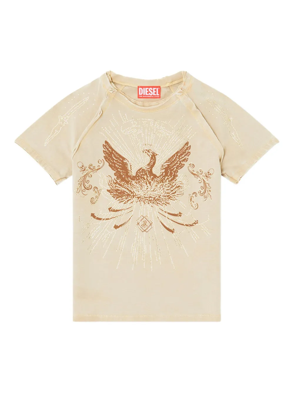 Diesel rhinestone-embellished raglan-sleeve T-shirt Beige
