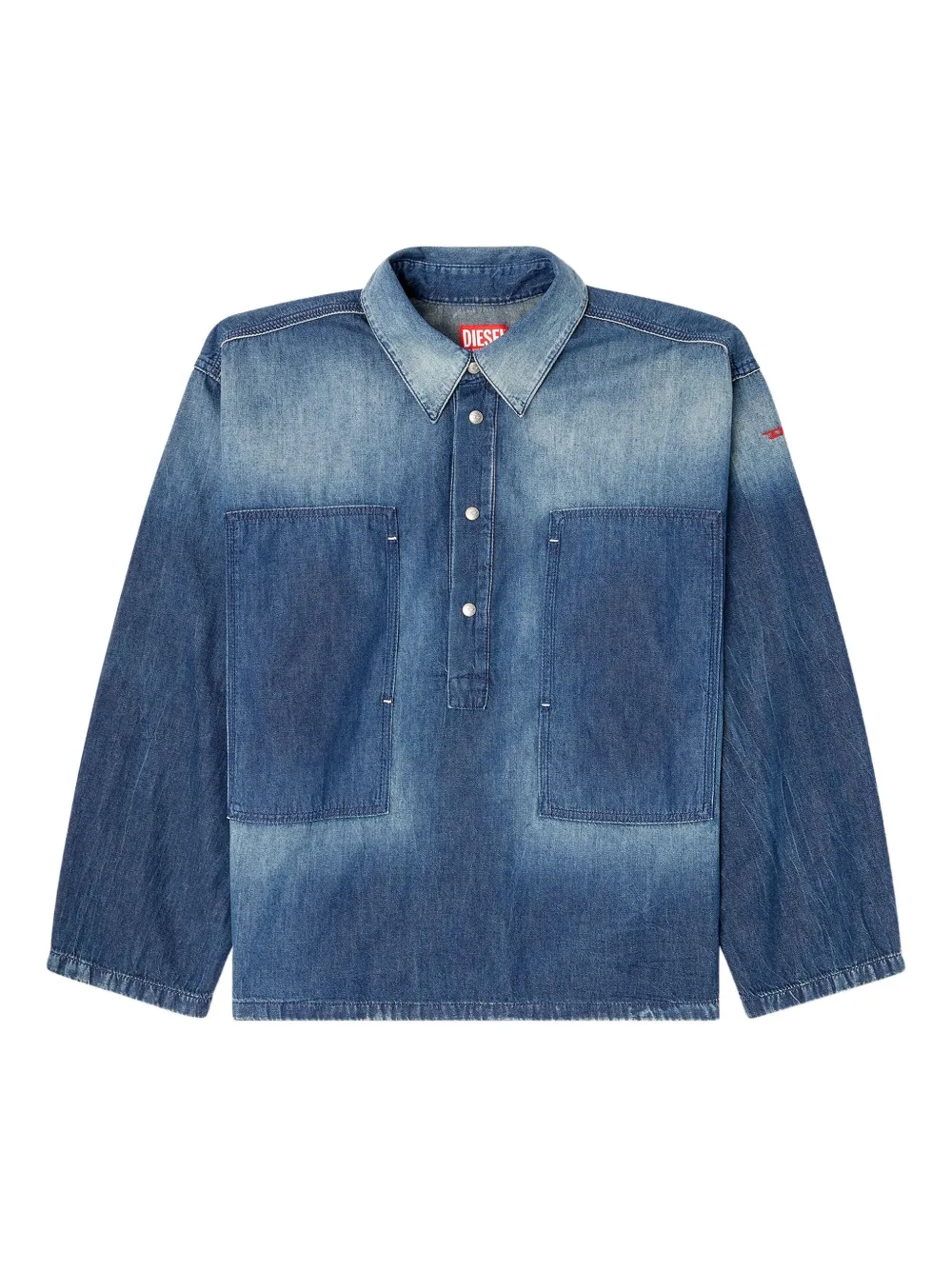 Diesel Henley Top In Contrast-effect Denim In Blue