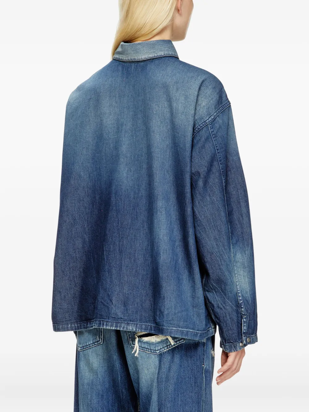 Diesel Henley Top In Contrast-effect Denim In Blue