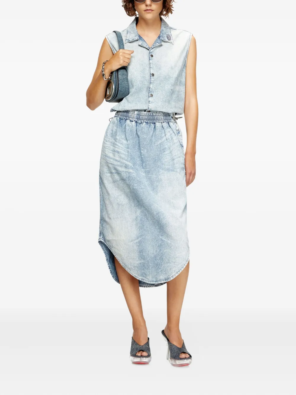 Diesel Denim spencer met geborduurd logo Blauw