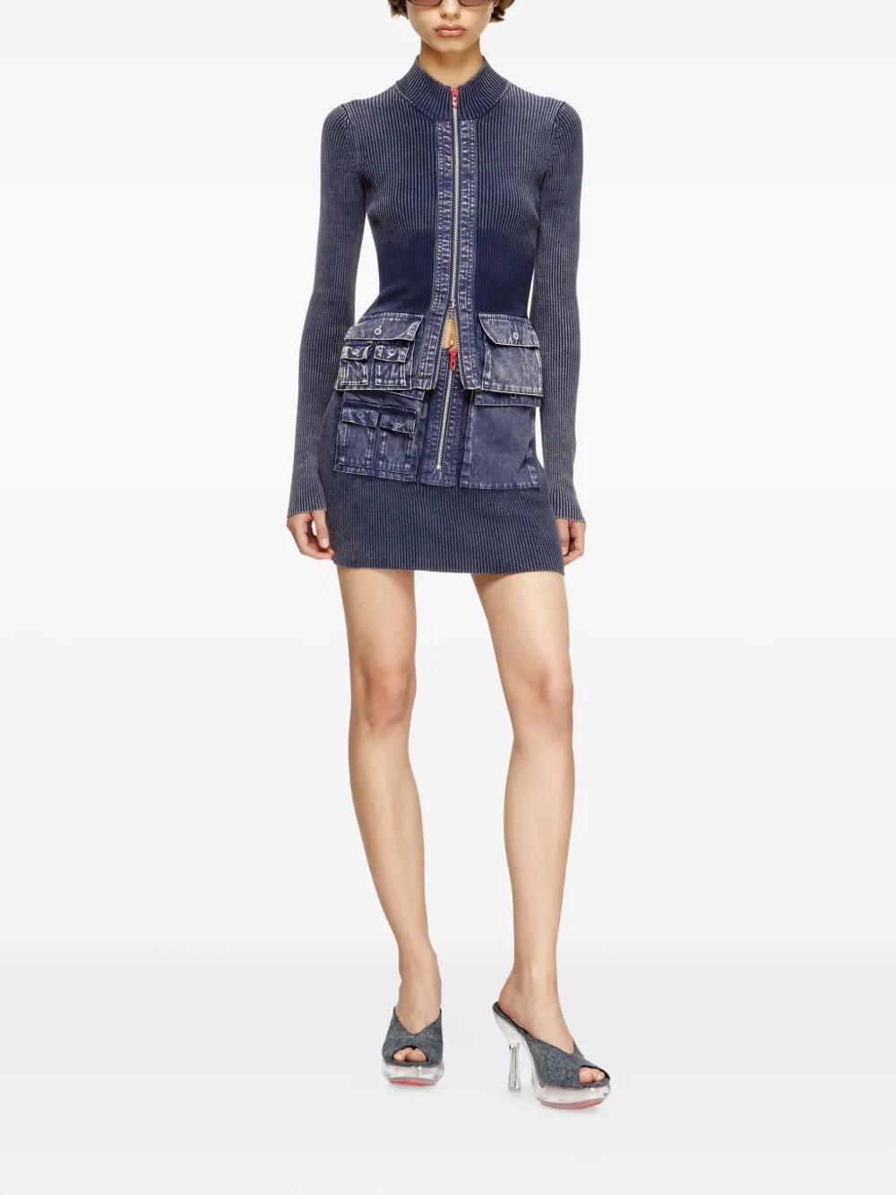 Diesel M-Meryn zip-front pocket mini skirt Blauw