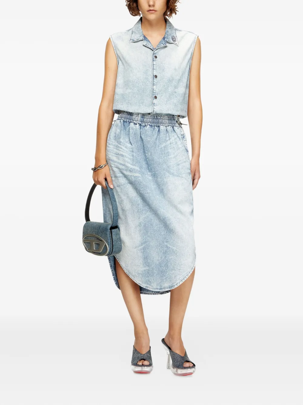 Diesel DE-Ashley-S elastic-waistband curved-hem midi skirt - Blauw