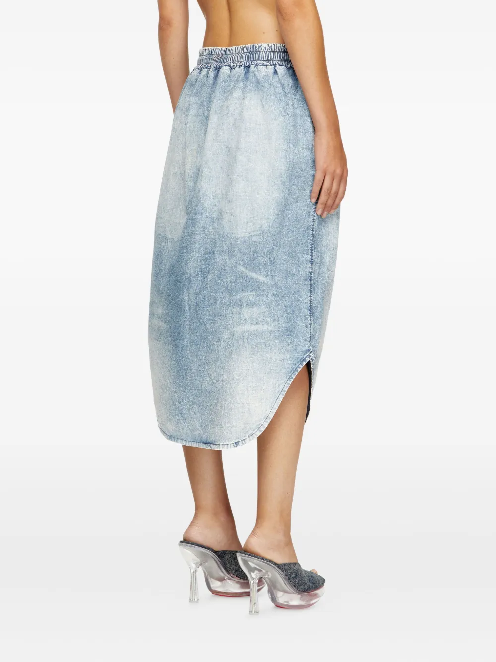 Diesel DE-Ashley-S midi-rok met elastische tailleband en gewelfde afwerking Blauw