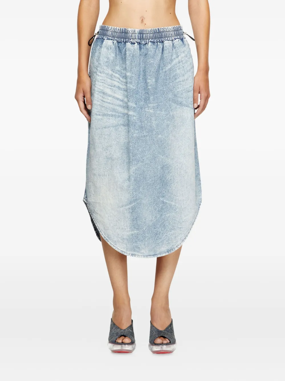 Diesel DE-Ashley-S midi-rok met elastische tailleband en gewelfde afwerking Blauw