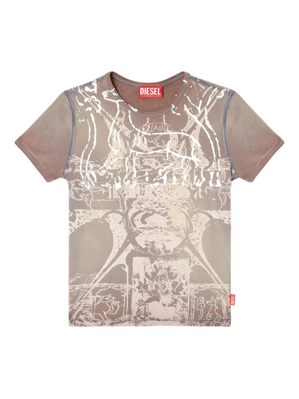 Diesel Womens 7ff T-uncuties-long-r6 Abstract-print Stretch-cotton Jersey T-shirt