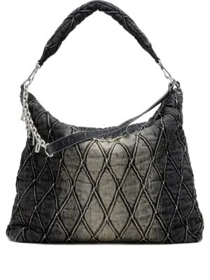 Diesel ロゴチャーム キルティング デニムバッグ S | ブラック