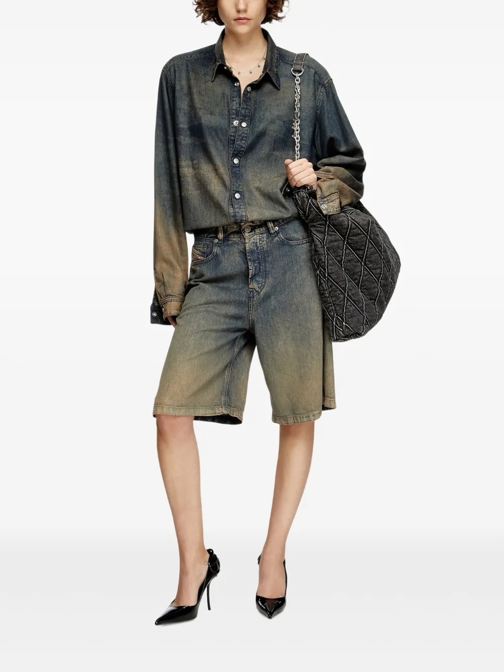 Diesel Charm-d Quilted Chain-embellished Shoulder Bag