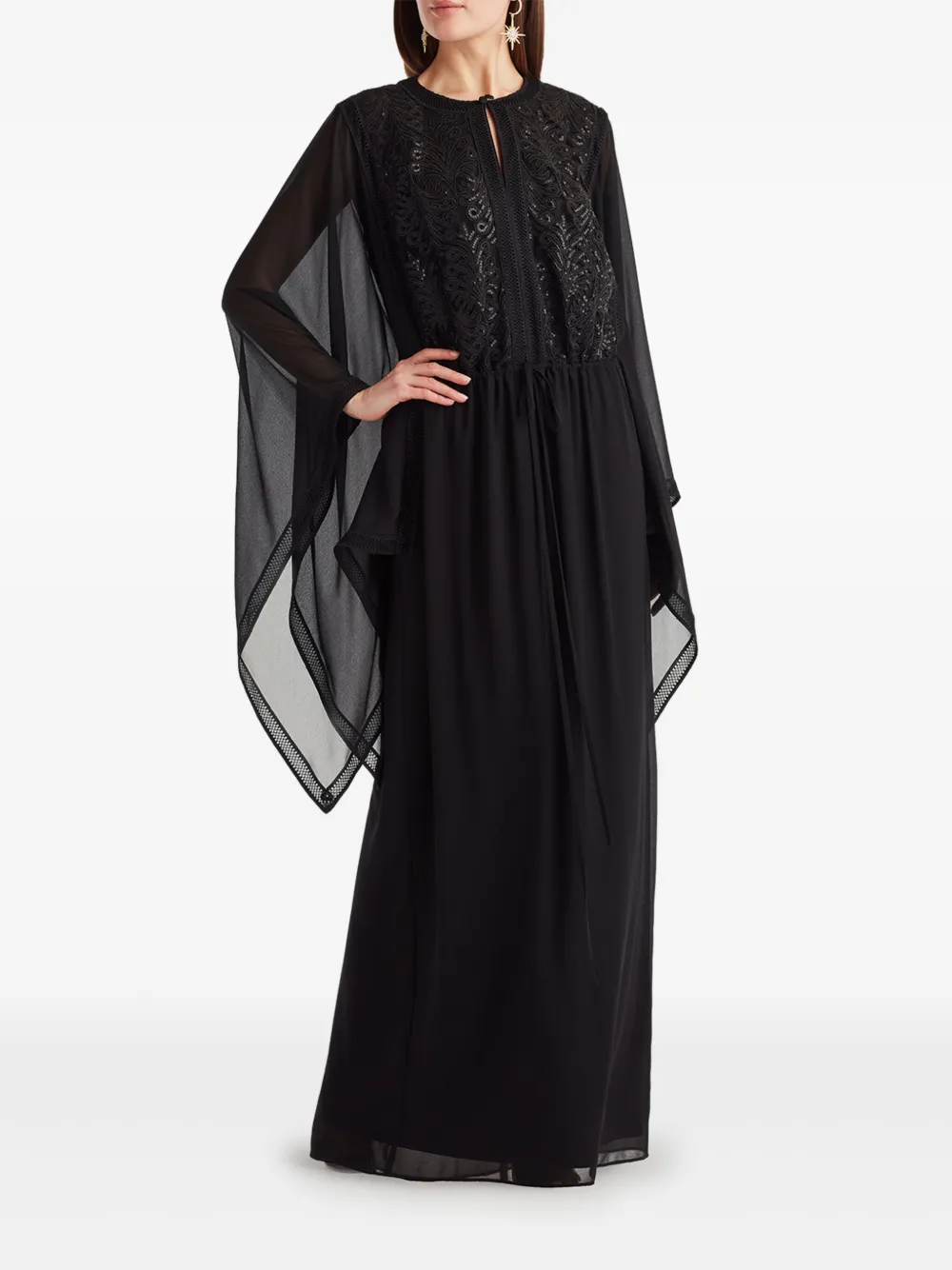 Tadashi Shoji lace-embroidered kaftan dress - Zwart