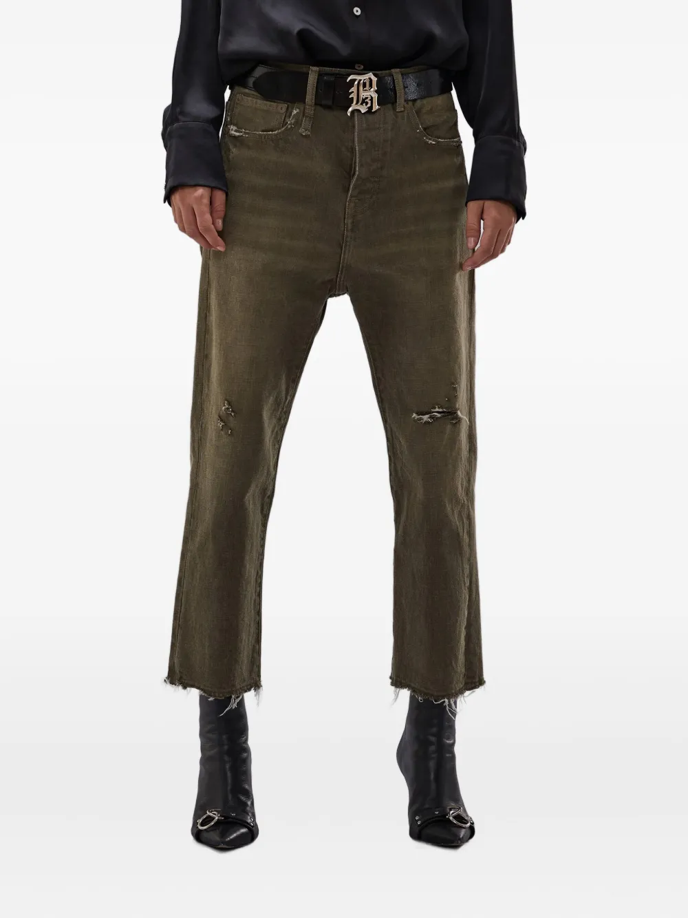 R13 Gerafelde jeans Groen