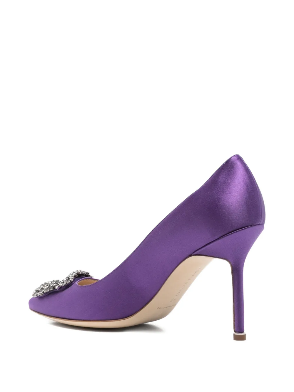 Manolo Blahnik satin jewel-embellished pumps Purple