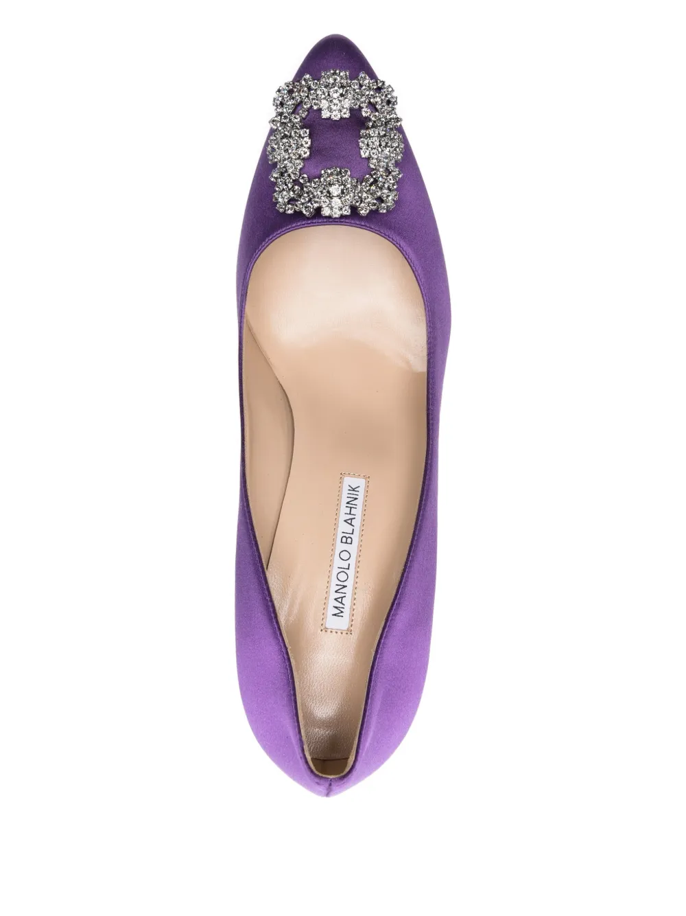 Manolo Blahnik satin jewel-embellished pumps Purple