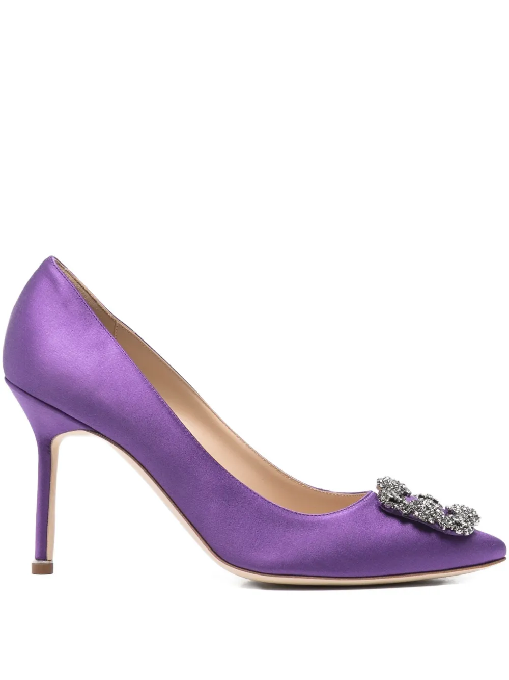 Manolo Blahnik satin jewel-embellished pumps Purple