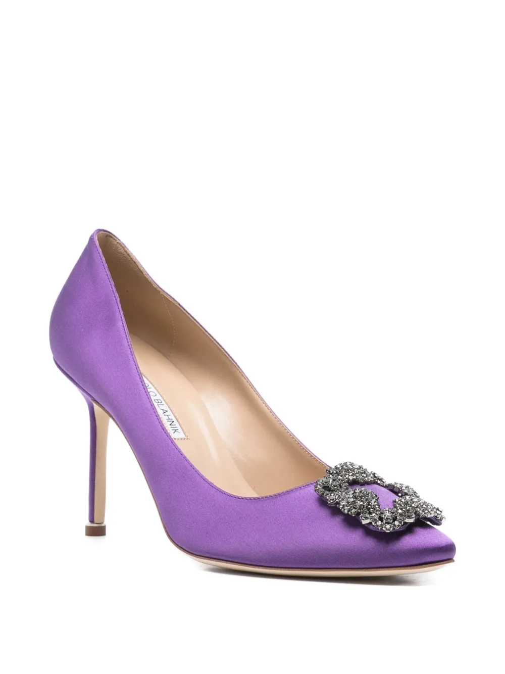 Manolo Blahnik satin jewel-embellished pumps Purple