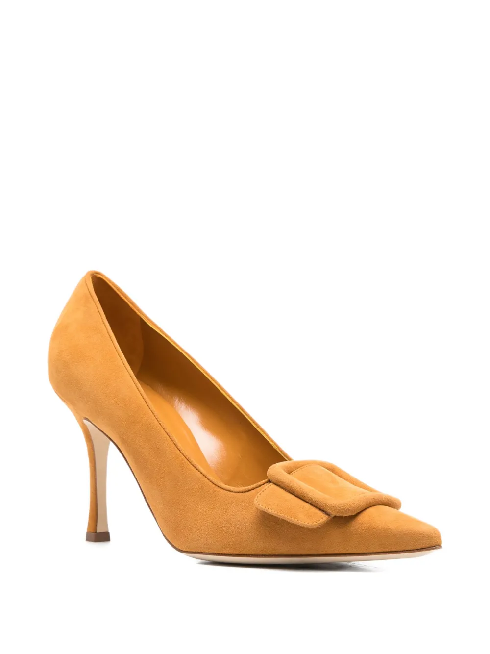 Manolo Blahnik 90mm Maysale Buckle-detail Pointed-toe Pumps In Neutral