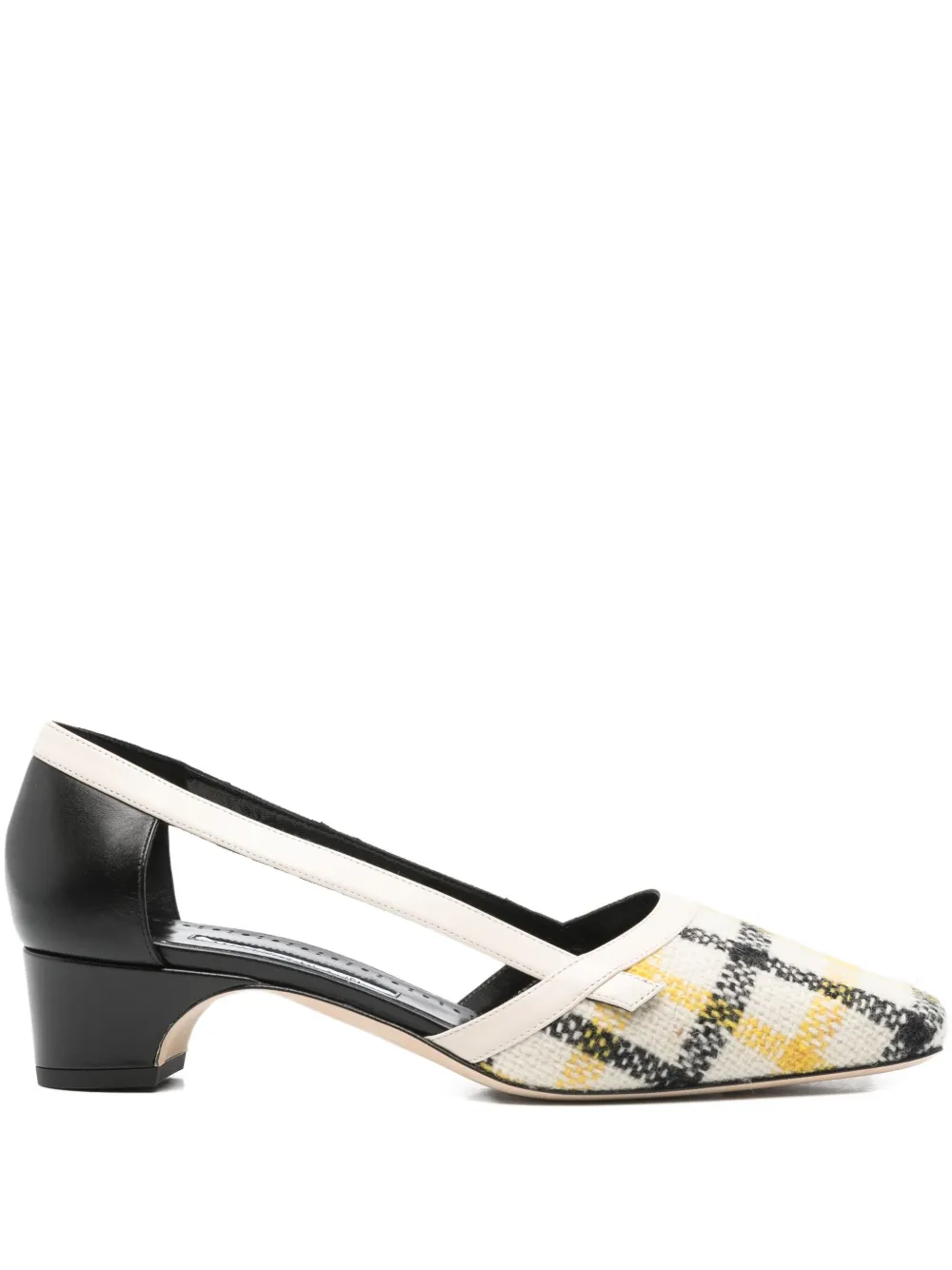 Manolo Blahnik 30mm Varro checked-pattern cut-out pumps White