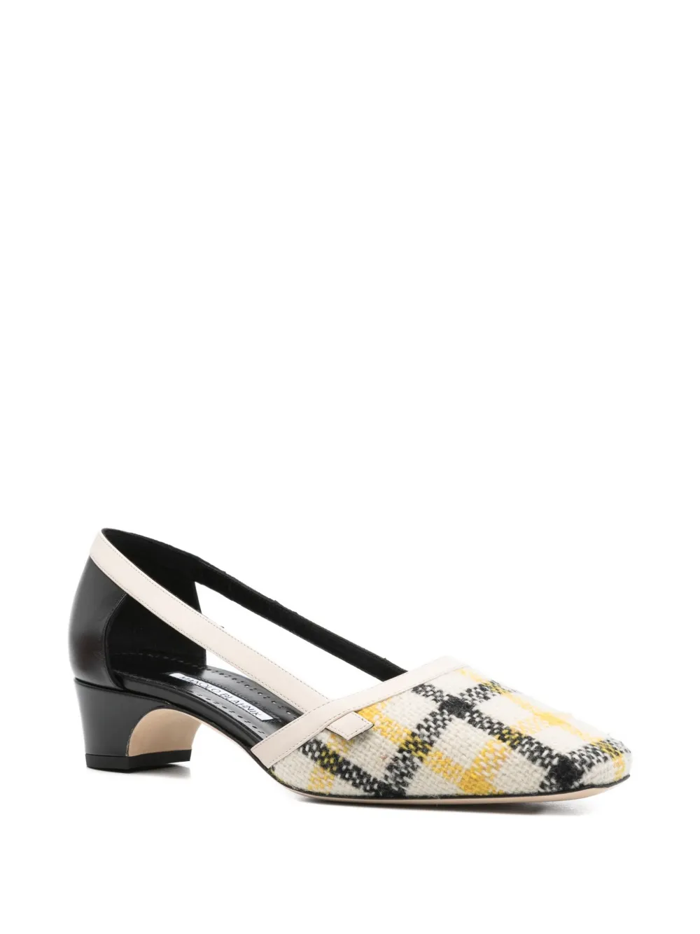 Manolo Blahnik 30mm Varro checked-pattern cut-out pumps White