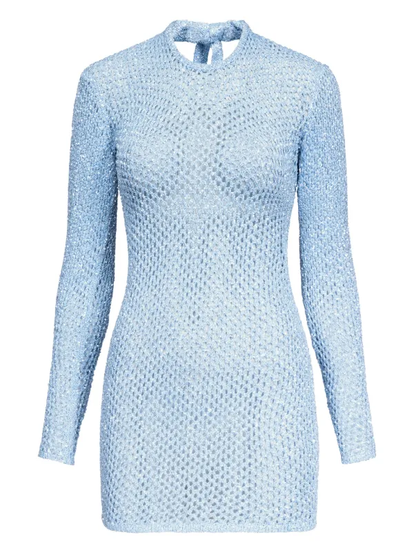 blue crochet mini dress Cara Crochet Knit Mini Dress in navy main image 1