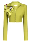 AREA crystal-embellished cropped jacket - Green