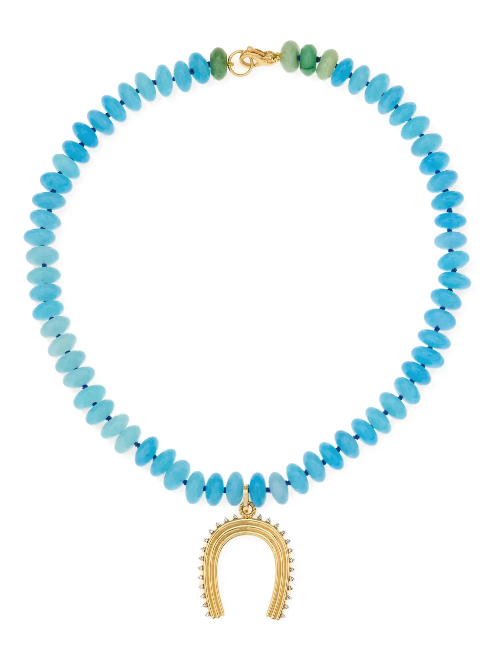 14K yellow gold diamond and jade necklace