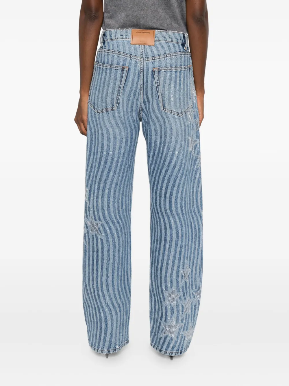 Alexander Wang Wave-print Star-embellished Jeans In Blue