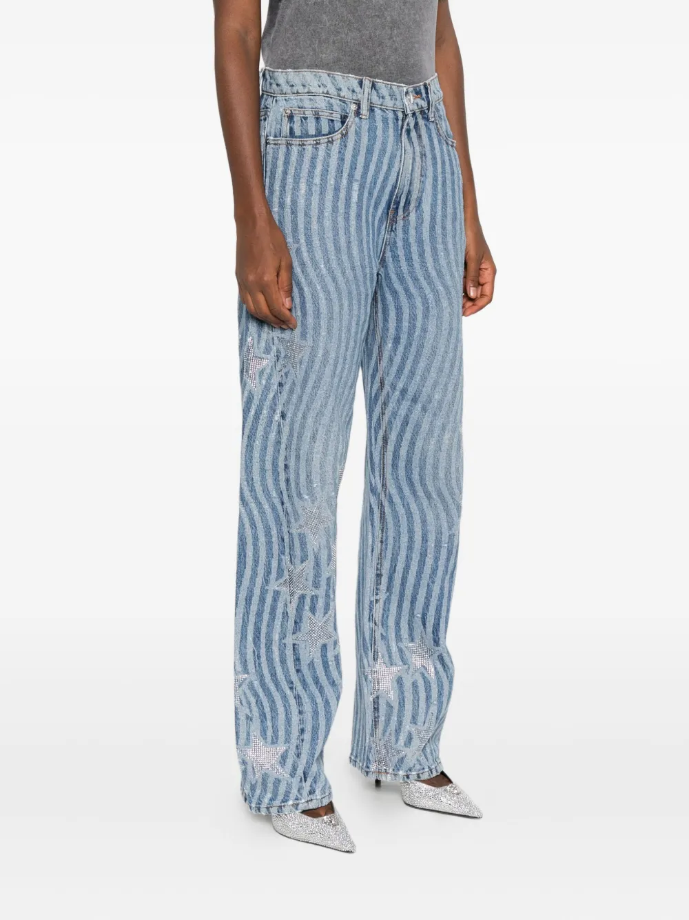 Alexander Wang Wave-print Star-embellished Jeans In Blue
