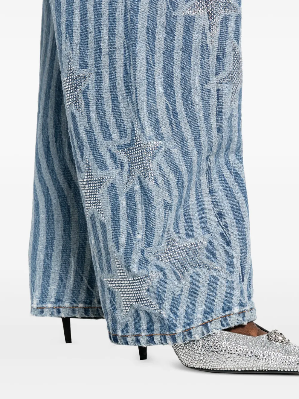 Alexander Wang Wave-print Star-embellished Jeans In Blue