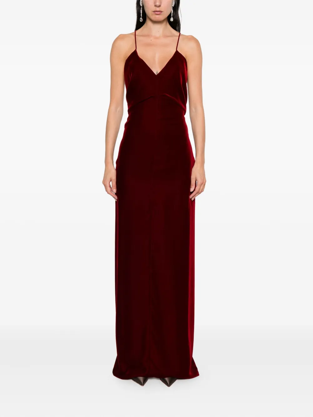 TOM FORD Fluwelen maxi-jurk met diepe hals Rood