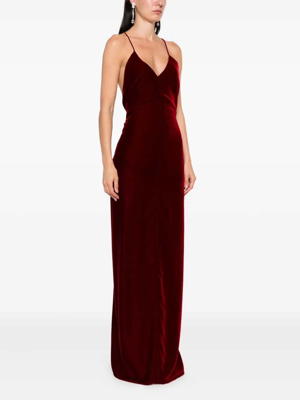 TOM FORD Fluwelen maxi-jurk met diepe hals Rood