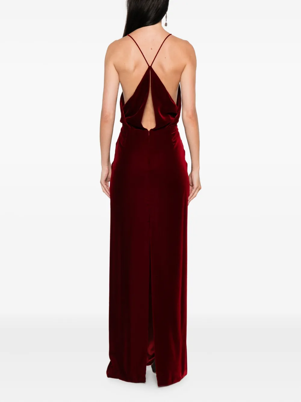 TOM FORD Fluwelen maxi-jurk met diepe hals Rood