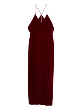 TOM FORD Velvet v-neck Maxi Dress | Red | FARFETCH