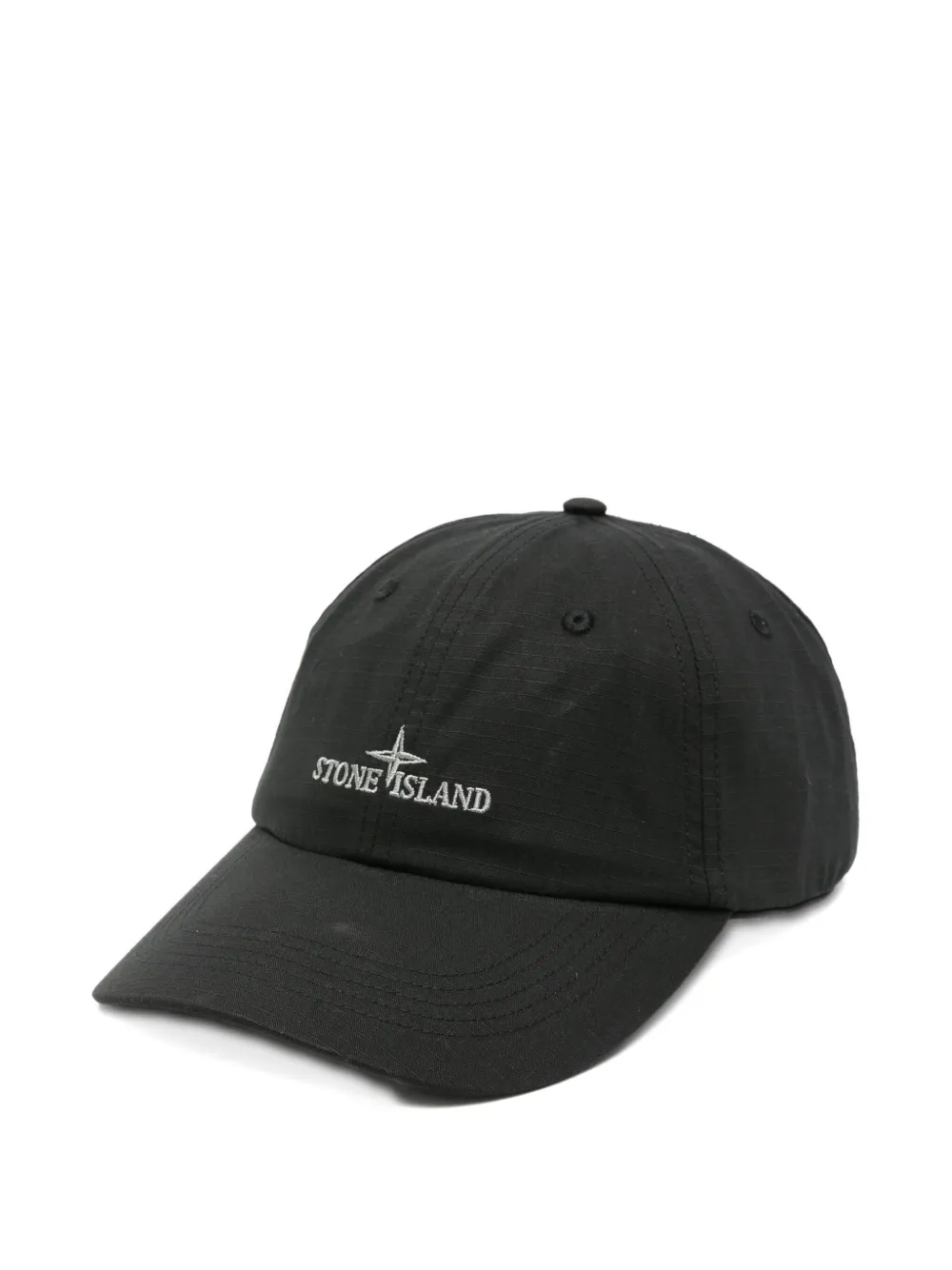 Stone Island Logo-embroidered Ripstop Cap In Black
