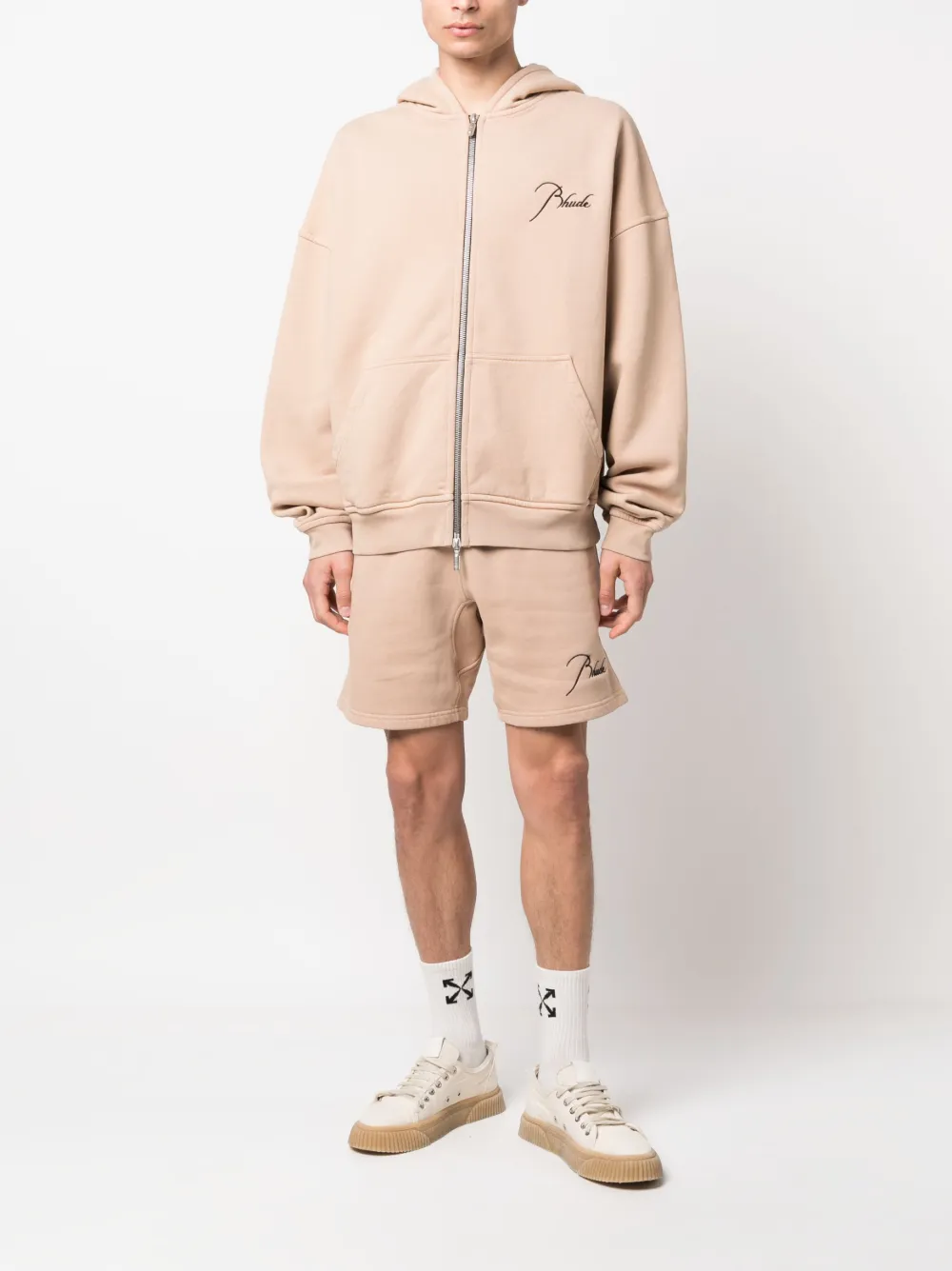 RHUDE Trainingsshorts met geborduurd logo Beige
