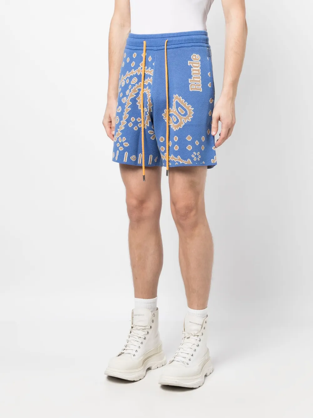 RHUDE Gebreide shorts met bandana-intarsia Blauw