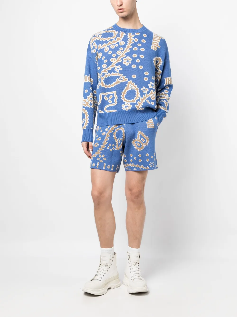 RHUDE Gebreide shorts met bandana-intarsia Blauw
