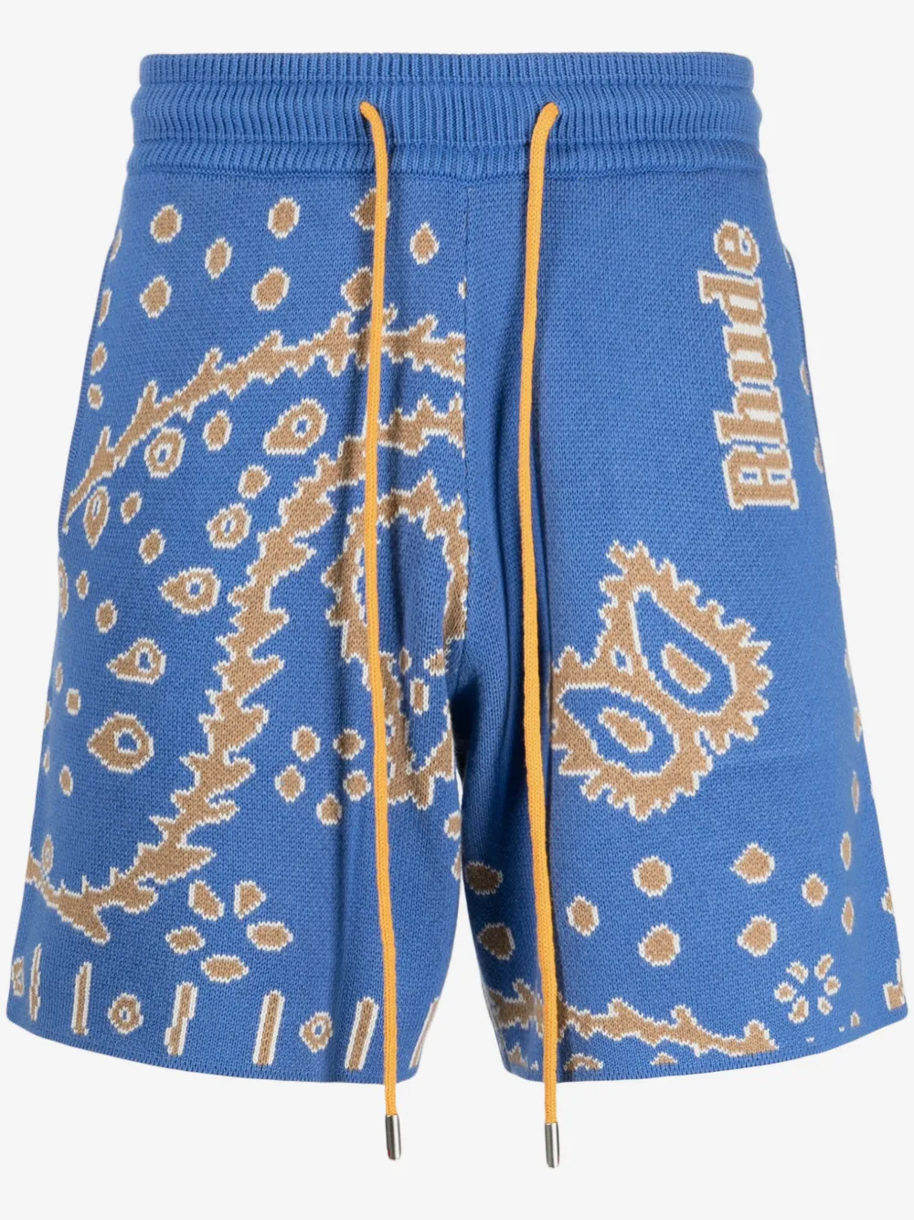 RHUDE bandana-intarsia "Light Blue/Tan/Creme" knitted shorts | Blue | Image 1