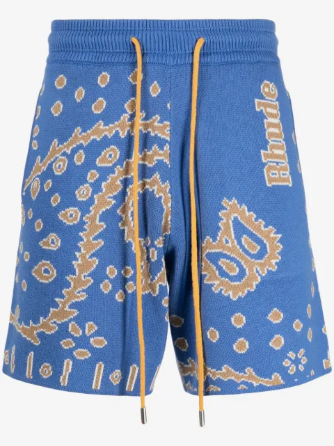 RHUDE short en maille 'Light Blue/Tan/Creme' à motif bandana en intarsia