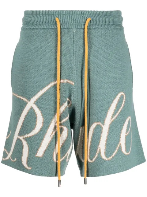 RHUDE script-logo "Ivory/Sage" knitted shorts
