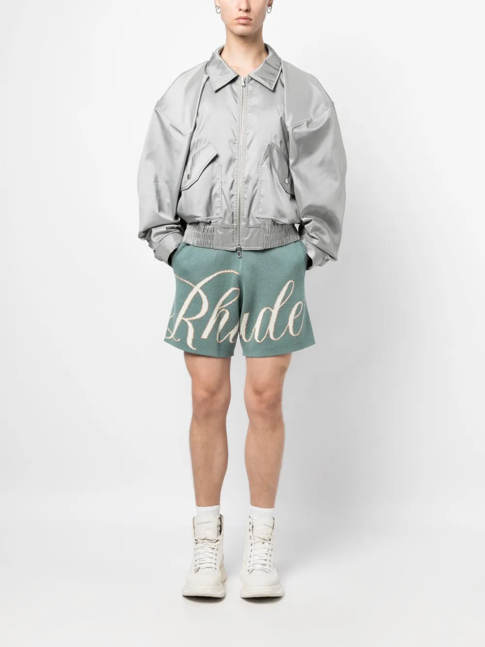 RHUDE script-logo "Ivory/Sage" knitted shorts | Track & Running Shorts | Image 2