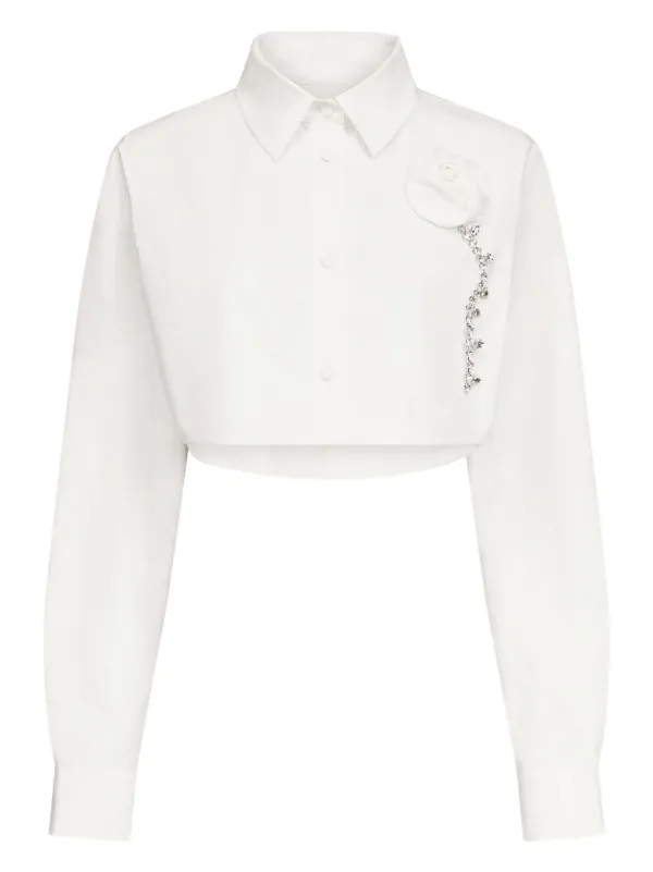 Area Crystal-embellished Cropped Shirt in White